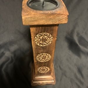 Handmade Engraved Wooden Pillar Candle Holder